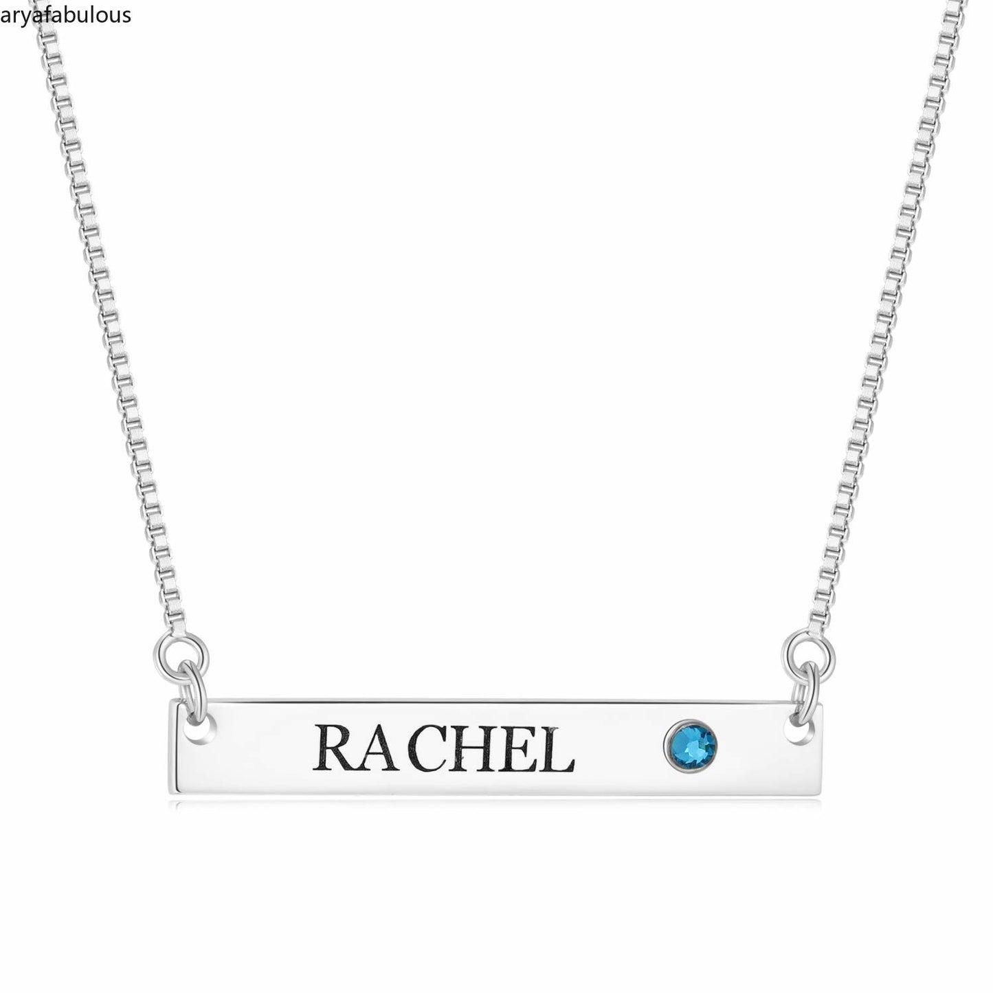 Aryafabulous カスタム シルバー ネーム バー ネックレス 誕生石付き - Chic Personalized Jewelry個性誕生日925 シルバーネックレス