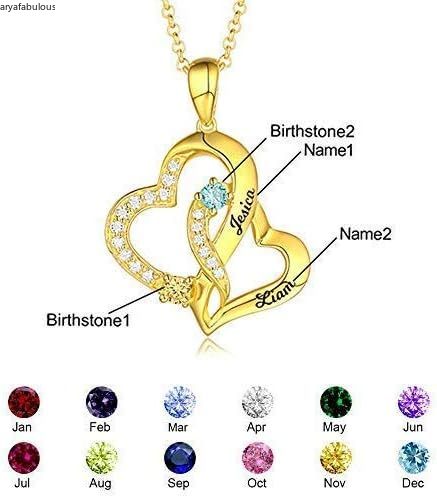 Aryafabulous Personalized Birthstone Heart Necklace - Engraved Silver Love ペンダントパーソナライズ バースストーン ハート ネックレス - 刻印入りシルバー ラブペンダント