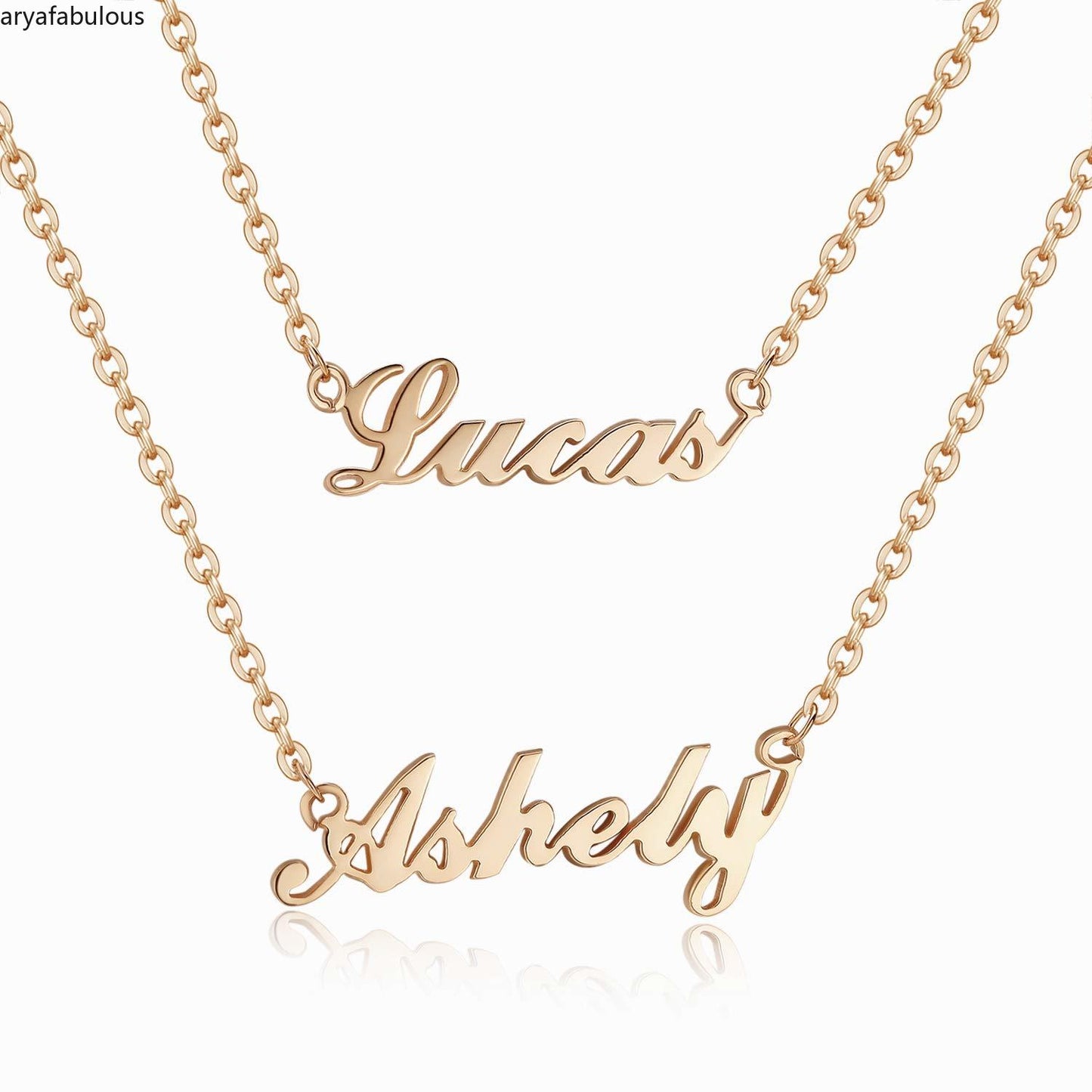 Aryafabulous シックな二層カスタム ネーム ネックレス デュアル カスタム ネーム スターリング シルバー ネックレス