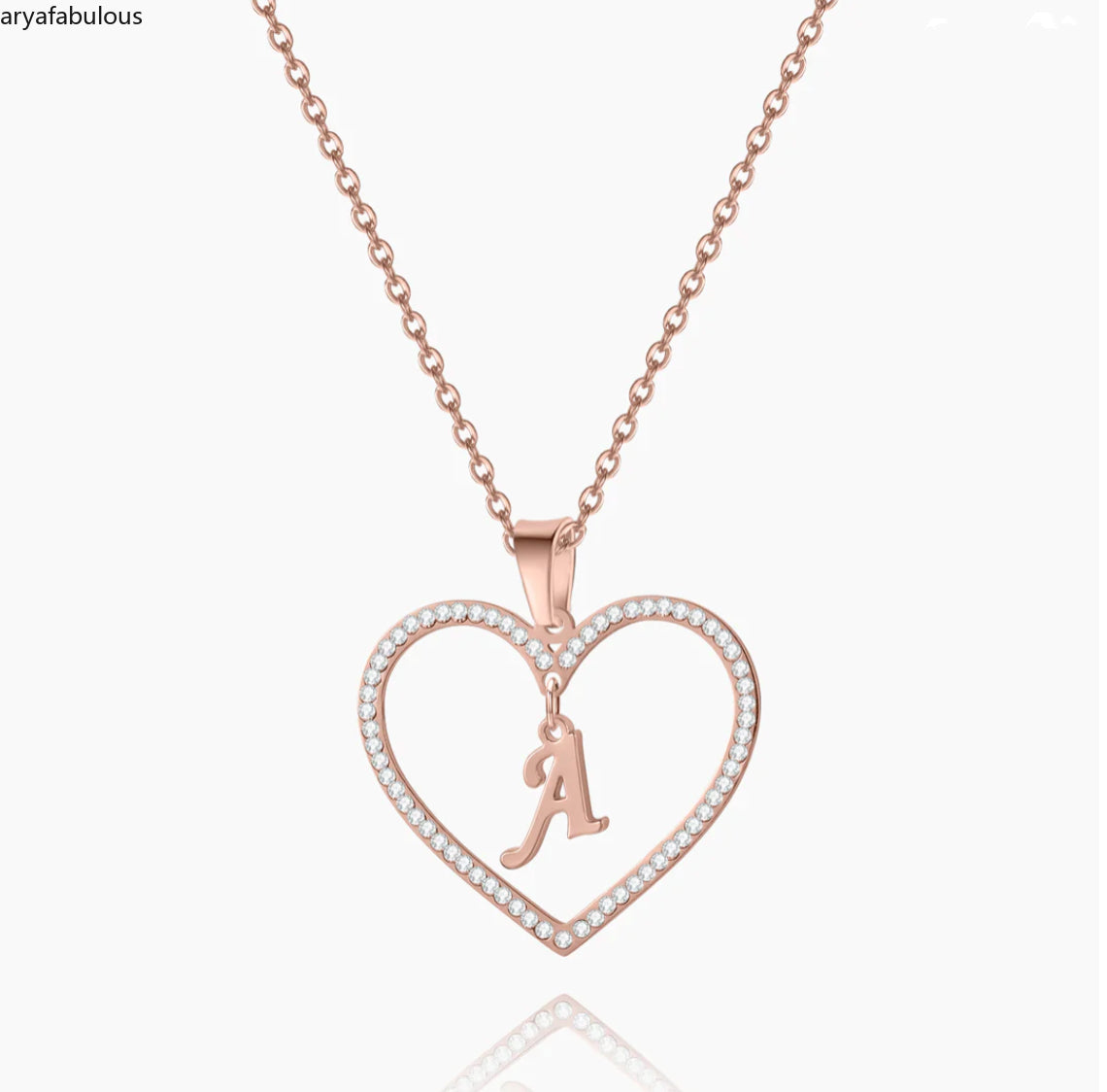 Aryafabulous Sparkling CZ Heart & Initial Charm Necklace - Elegant Personalized Letter 輝くCZハート&イニシャルチャームネックレス - ソナライズレタージュエリー