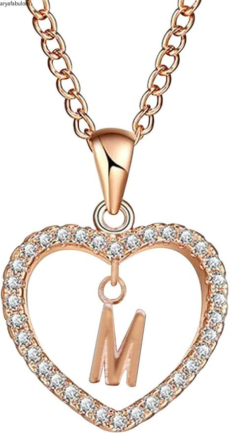 Aryafabulous Sparkling CZ Heart & Initial Charm Necklace - Elegant Personalized Letter 輝くCZハート&イニシャルチャームネックレス - ソナライズレタージュエリー