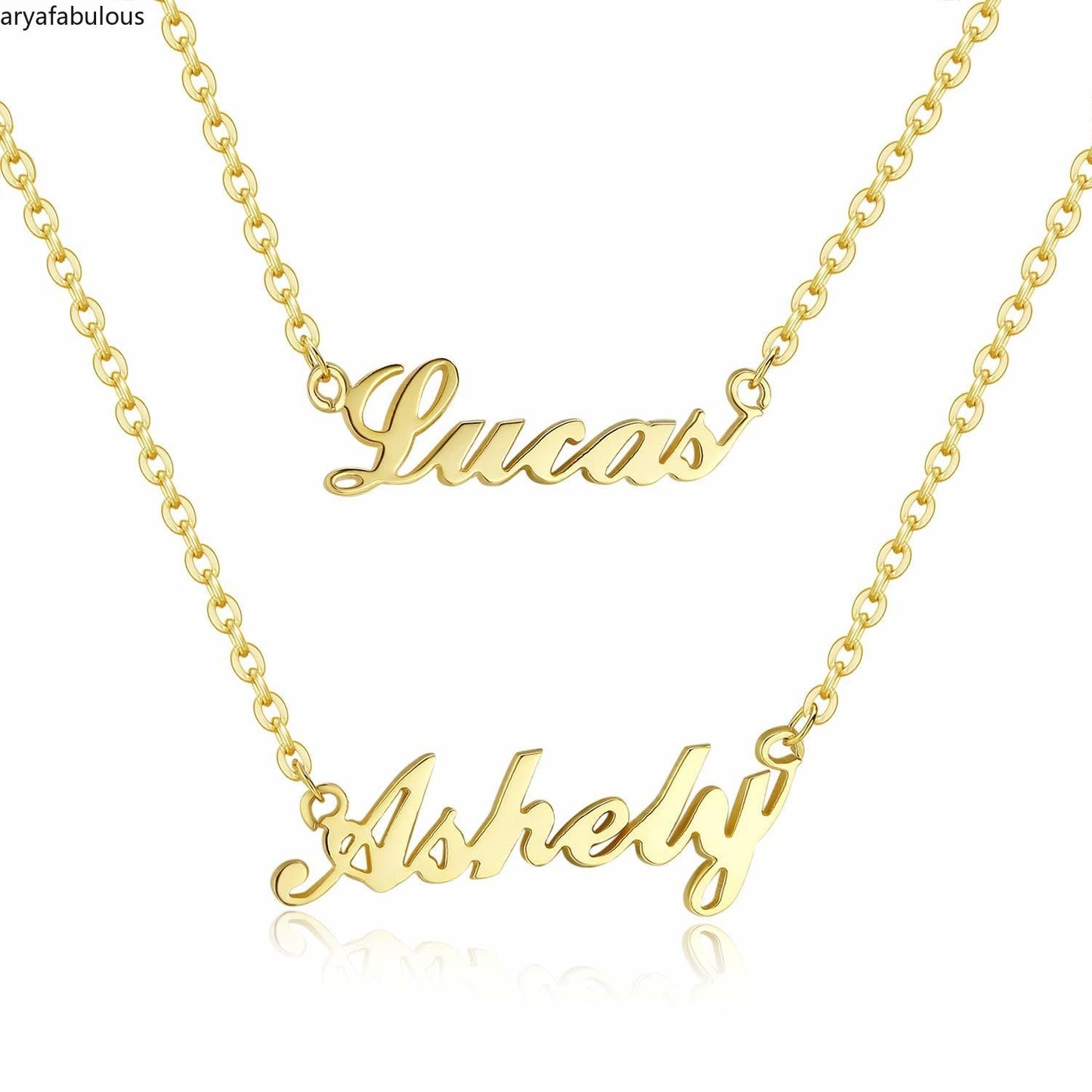 Aryafabulous シックな二層カスタム ネーム ネックレス デュアル カスタム ネーム スターリング シルバー ネックレス