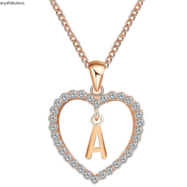 Aryafabulous Sparkling CZ Heart & Initial Charm Necklace - Elegant Personalized Letter 輝くCZハート&イニシャルチャームネックレス - ソナライズレタージュエリー