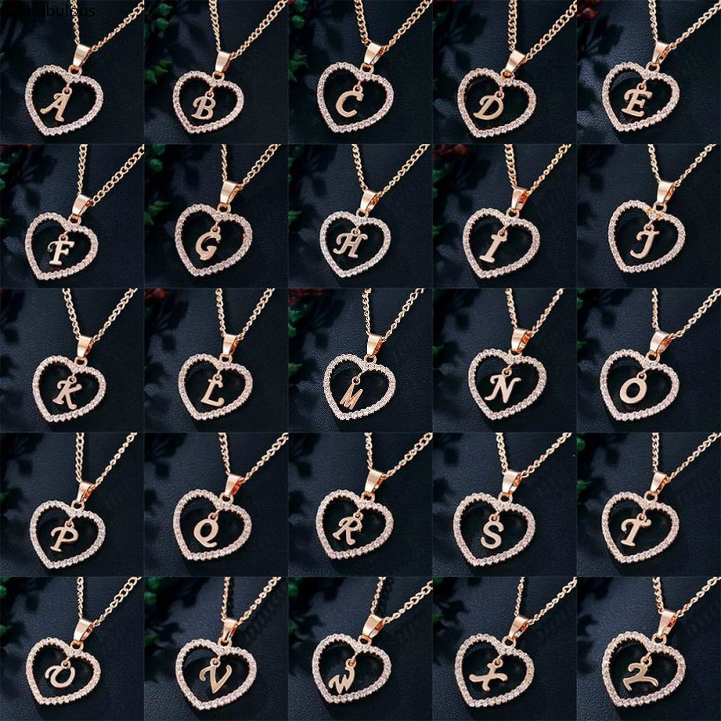 Aryafabulous Sparkling CZ Heart & Initial Charm Necklace - Elegant Personalized Letter 輝くCZハート&イニシャルチャームネックレス - ソナライズレタージュエリー
