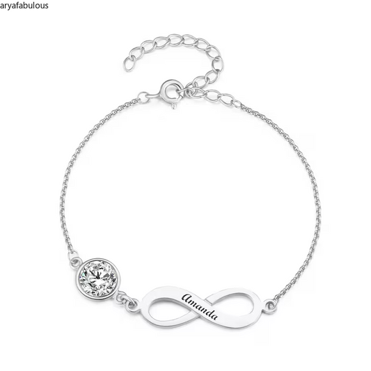 Infinity Bracelet with Custom Birthstones - Elegant Sterling Silver Eternal Jewelry-JWB4