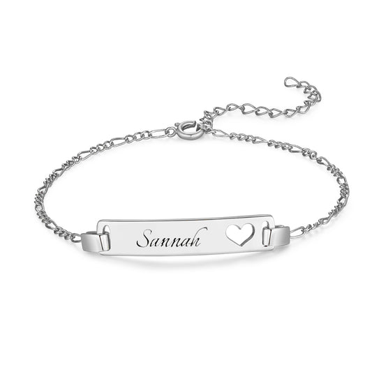 Personalized Heart Bracelet with Engraved Name - Silver Charm Jewelry-JWB5