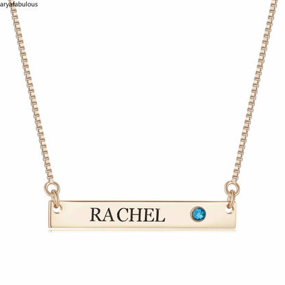 Personalized Silver Bar Necklace with Birthstone -JWN20