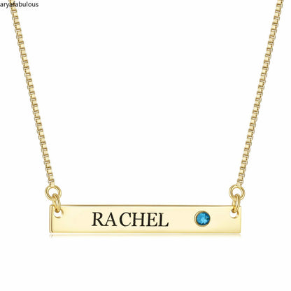 Personalized Silver Bar Necklace with Birthstone -JWN20