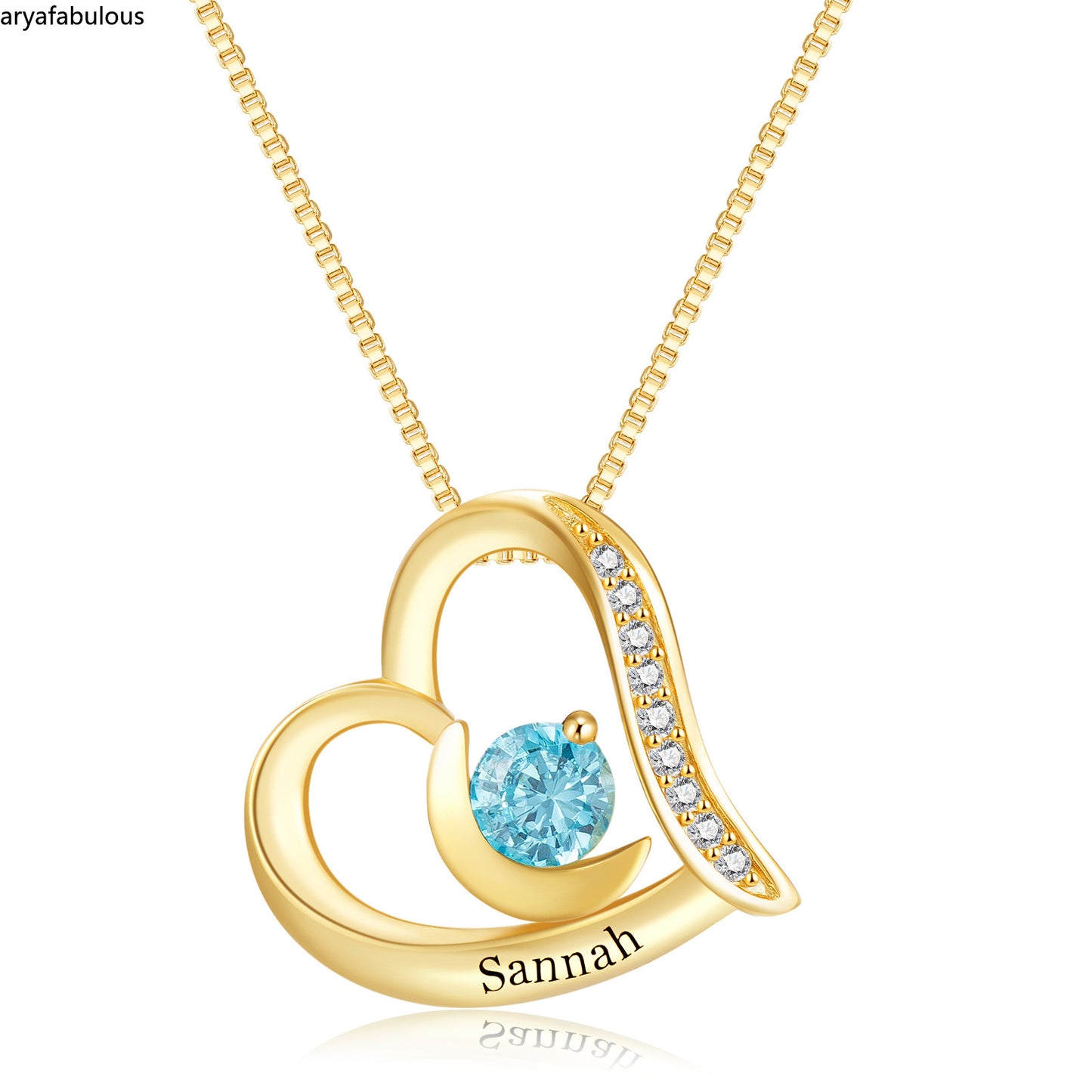 Personalized Heart Necklace with Birthstone - Single Name Pendant-JWN18