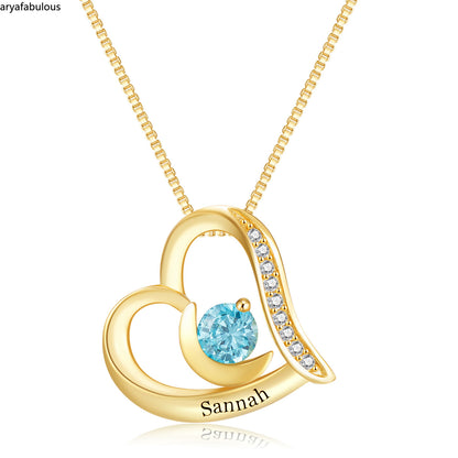 Personalized Heart Necklace with Birthstone - Single Name Pendant-JWN18