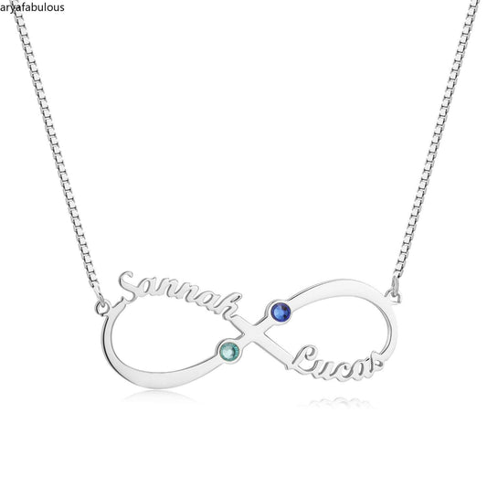 Couples' Custom Infinity Necklace with Birthstones - Dual Name Pendant-JWN16