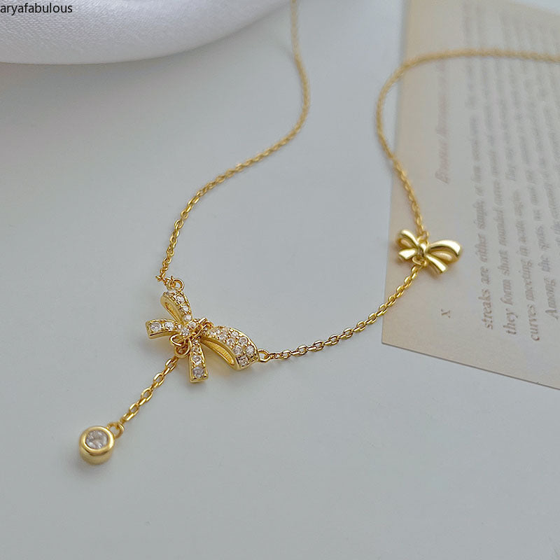 Chic Bow Pendant Lariat Necklace-JWN35