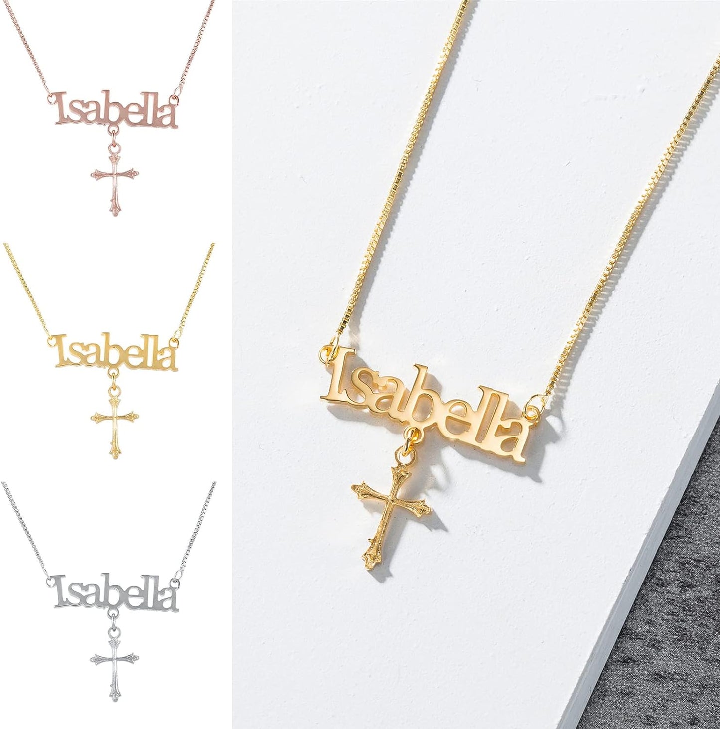 Engraved Silver Cross Necklace - Custom Name Pendant for Spiritual Style-JWN3