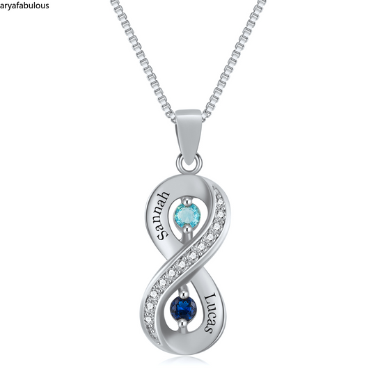Infinity Necklace with Birthstones - Personalized 925 Silver Pendant-JWN19
