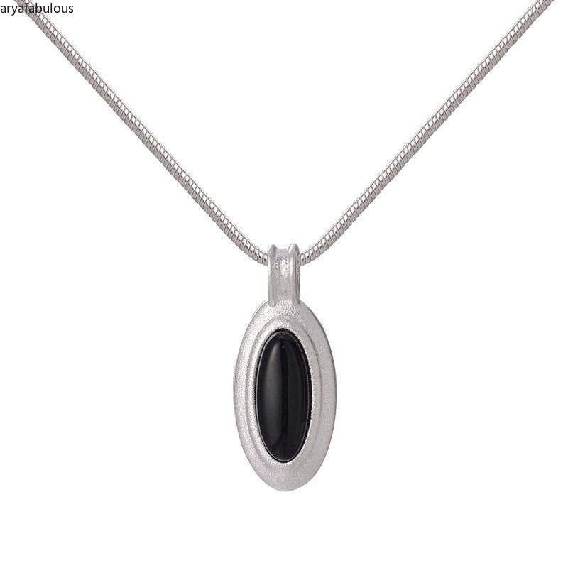 Elegant Sterling Silver Necklace with Black Obsidian Oval Pendant-JWN40