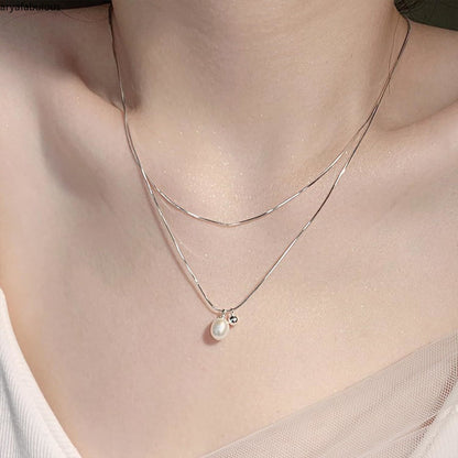 Elegant Pearl Pendant Necklace on Sterling Silver Chain-JWN37