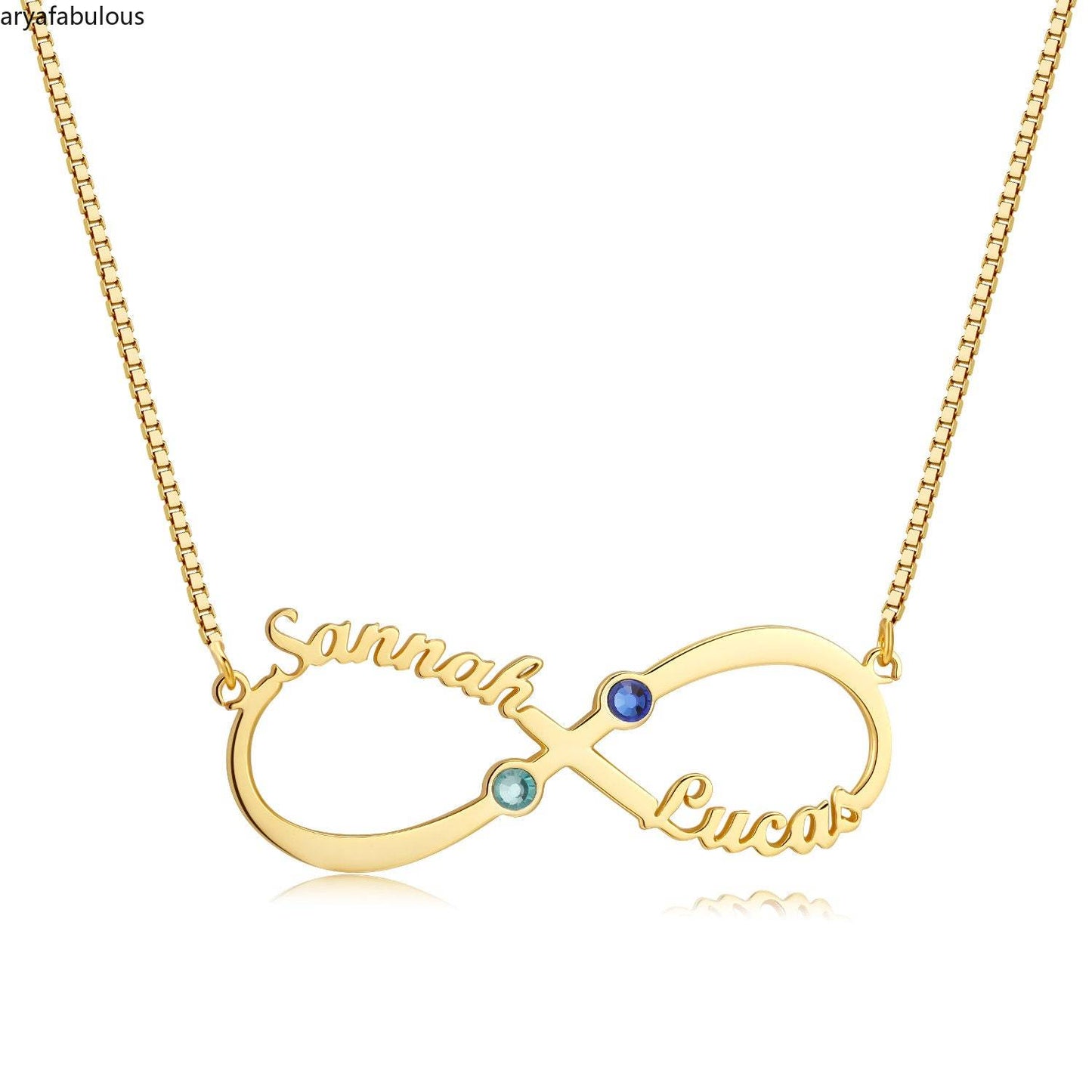 Couples' Custom Infinity Necklace with Birthstones - Dual Name Pendant-JWN16