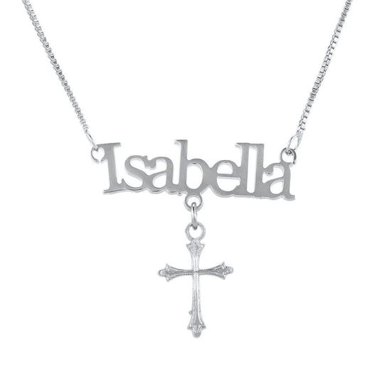 Engraved Silver Cross Necklace - Custom Name Pendant for Spiritual Style-JWN3