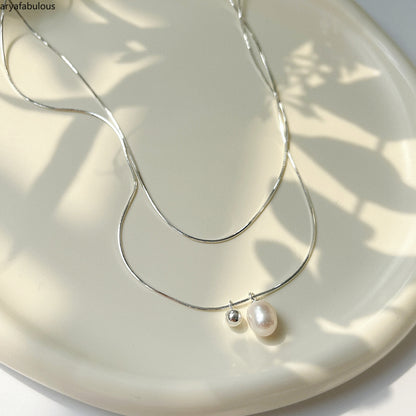 Elegant Pearl Pendant Necklace on Sterling Silver Chain-JWN37